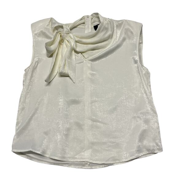 DKNY Women's Blouse Small Satin High Neck Bow Shoulder-Pad Top - Picture 1 of 6